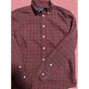 Ralph Lauren Kids Plaid Button Down Shirt Red Black White Size M 10 12